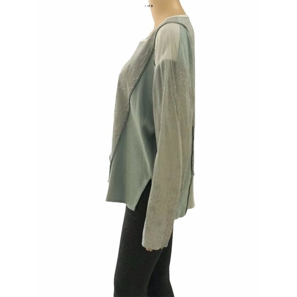 Spencer Alexis Top 14 Green Long Sleeve Mixed Fabric Block Patchwork Floral Vtg - Picture 5 of 9